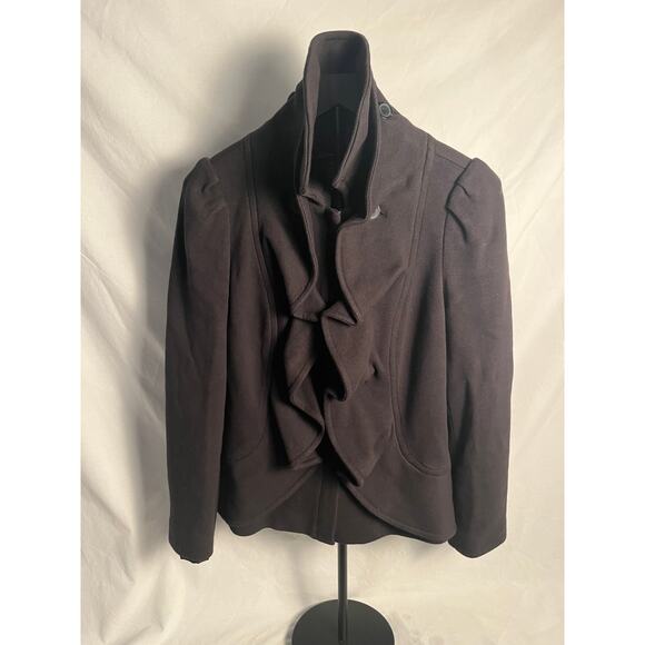 INC International Concepts Ruffle Front Jacket Medium Black Cotton Blend - Picture 1 of 8
